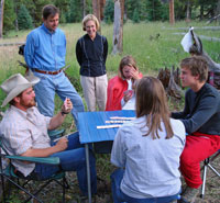 Guests playing cards in camp